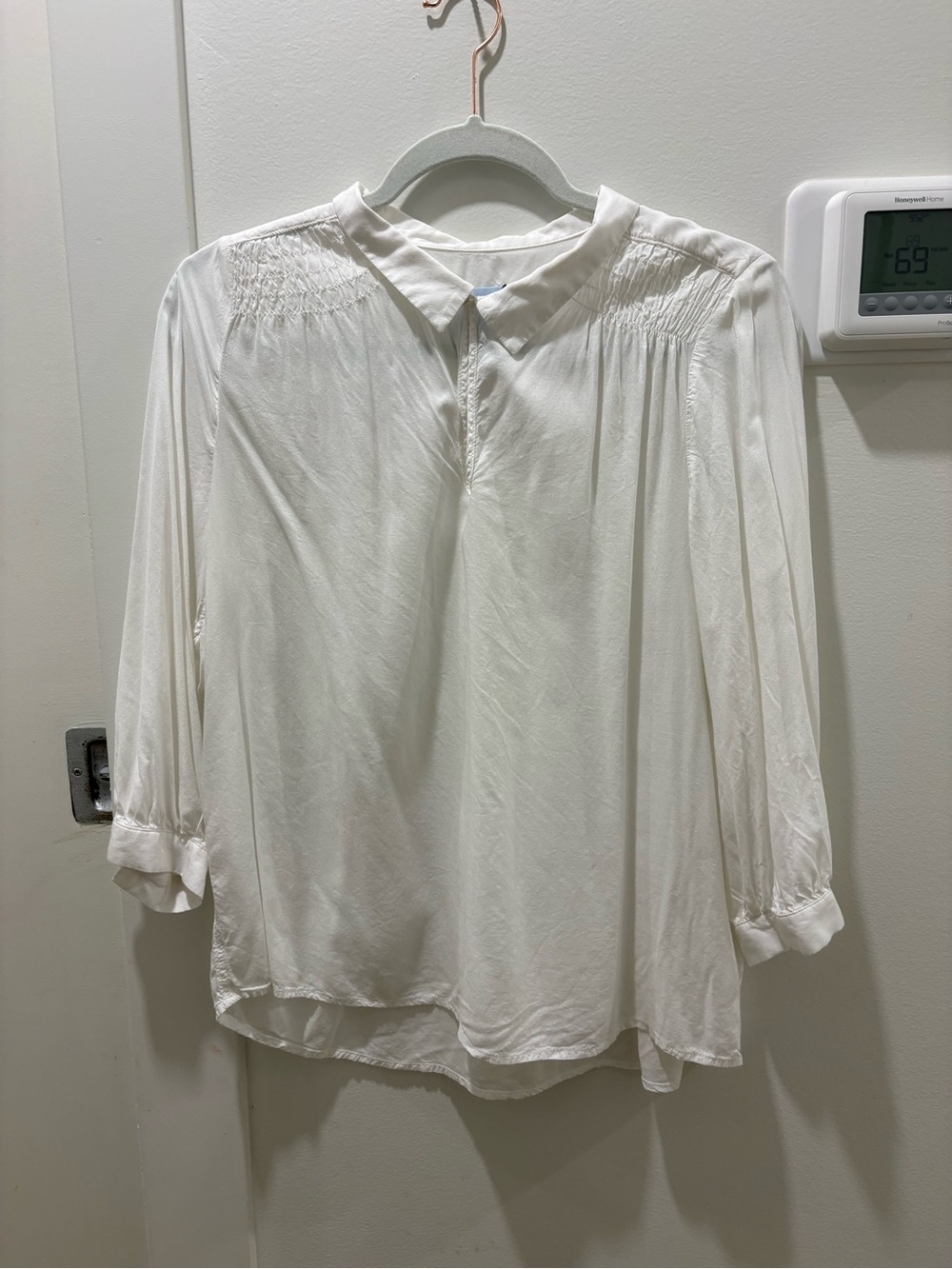 PJK BLUE LABEL | White Smocked 3/4 Sleeve Blouse
